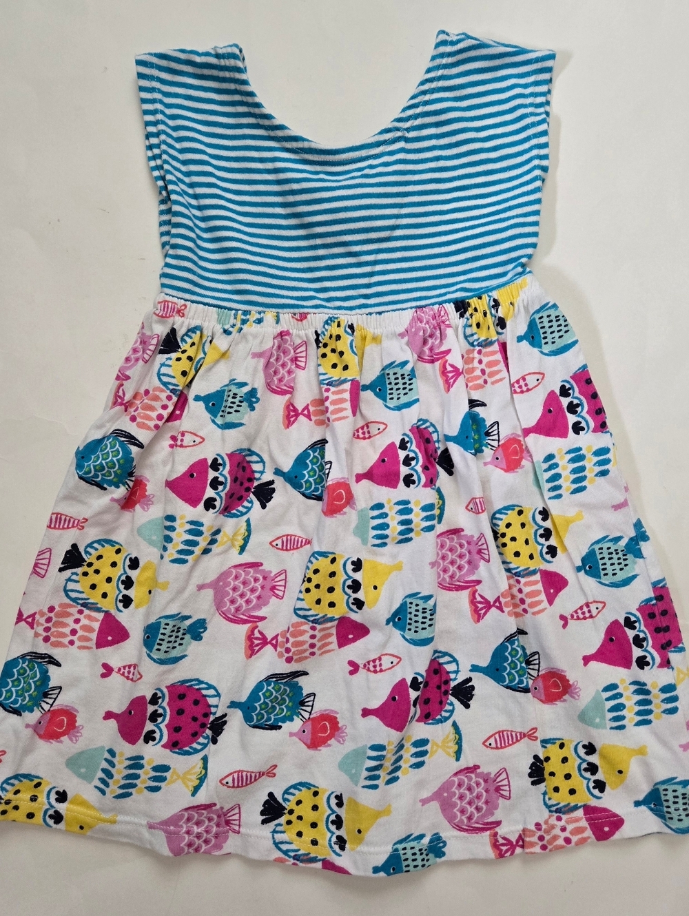 Gymboree Toddler Girl's Aqua Stripe Fish Print 2T Casual Dress 100% Cotton